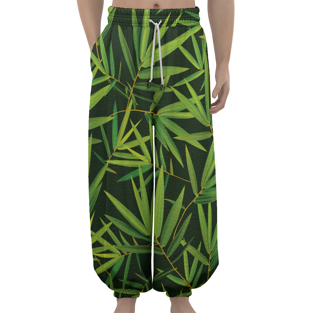 Green Bamboo Leaf Pattern Print Lantern Pants