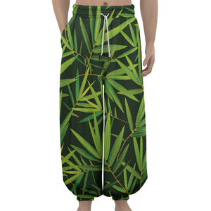 Green Bamboo Leaf Pattern Print Lantern Pants