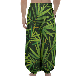 Green Bamboo Leaf Pattern Print Lantern Pants