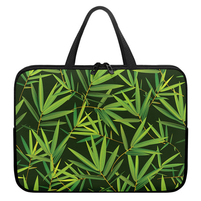 Green Bamboo Leaf Pattern Print Laptop Sleeve With Handle