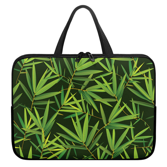 Green Bamboo Leaf Pattern Print Laptop Sleeve With Handle