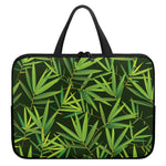 Green Bamboo Leaf Pattern Print Laptop Sleeve With Handle