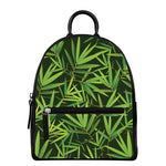 Green Bamboo Leaf Pattern Print Leather Backpack