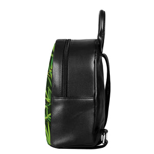 Green Bamboo Leaf Pattern Print Leather Backpack