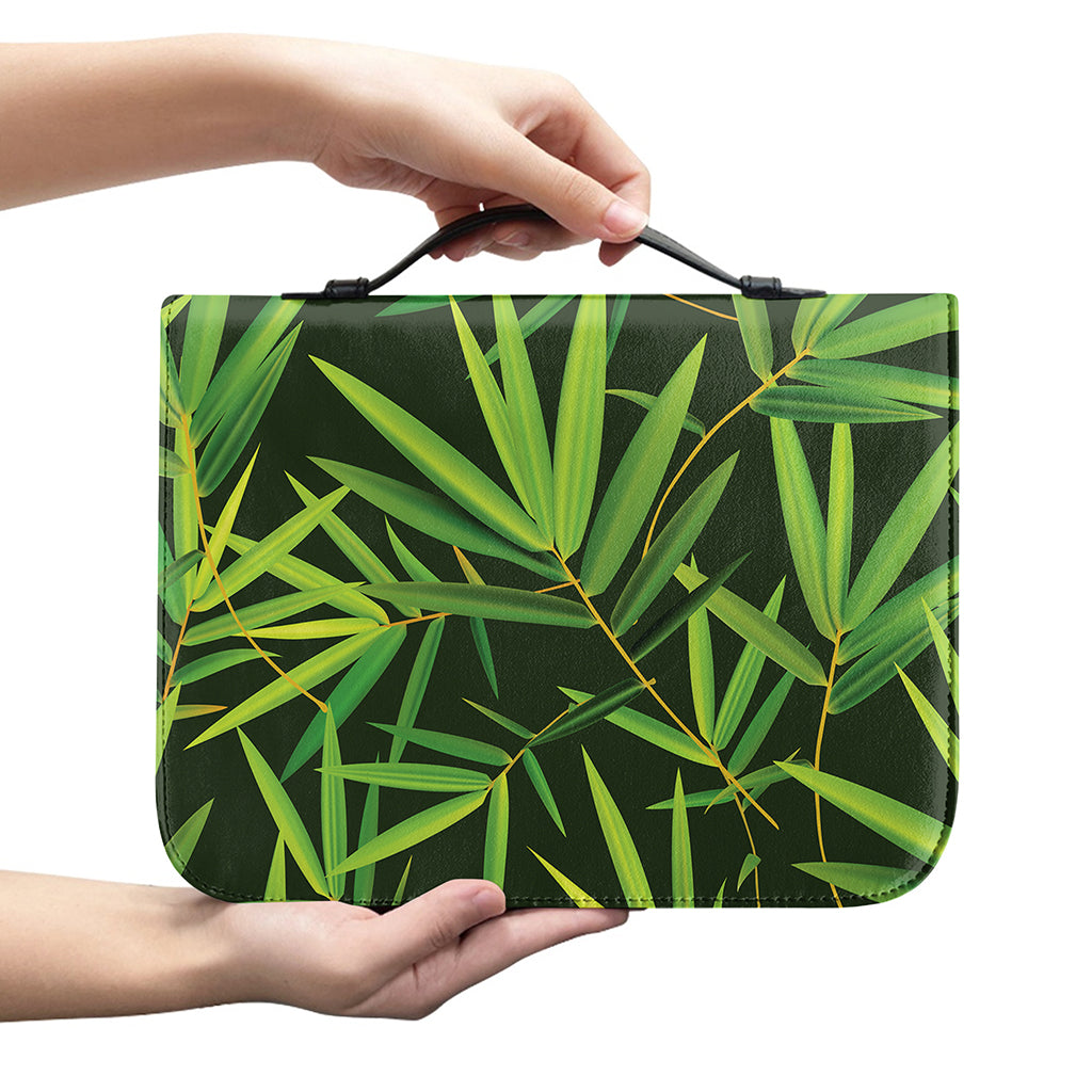 Green Bamboo Leaf Pattern Print Leather Bible Cover