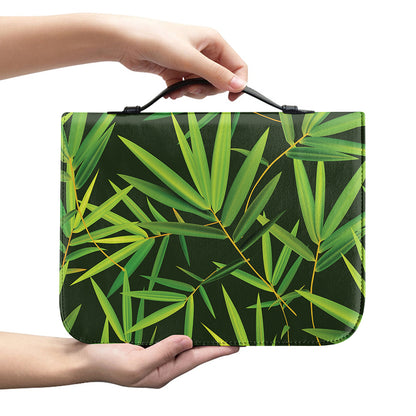 Green Bamboo Leaf Pattern Print Leather Bible Cover