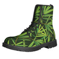 Green Bamboo Leaf Pattern Print Lace-Up Boots