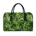 Green Bamboo Leaf Pattern Print Leather Duffel Bag