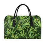 Green Bamboo Leaf Pattern Print Leather Duffle Bag