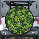 Green Bamboo Leaf Pattern Print Leather Spare Tire Cover