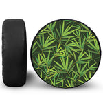 Green Bamboo Leaf Pattern Print Leather Spare Tire Cover