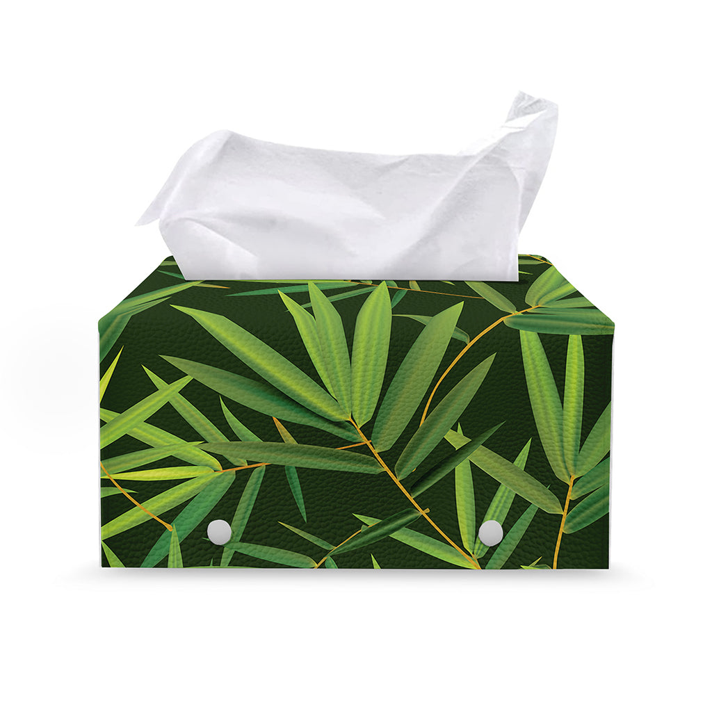 Green Bamboo Leaf Pattern Print Leather Tissue Box Cover