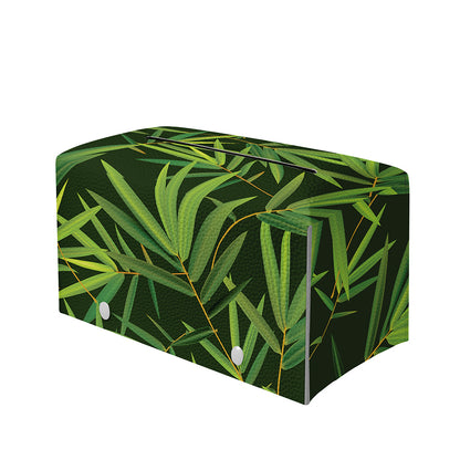 Green Bamboo Leaf Pattern Print Leather Tissue Box Cover
