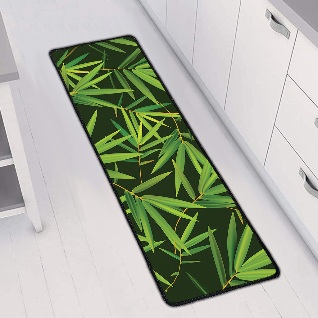 Green Bamboo Leaf Pattern Print Long Kitchen Mat