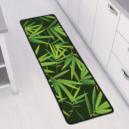 Green Bamboo Leaf Pattern Print Long Kitchen Mat