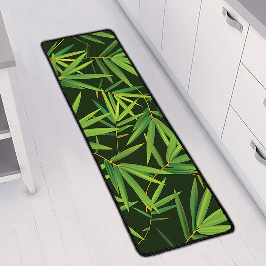 Green Bamboo Leaf Pattern Print Long Kitchen Mat