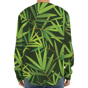 Green Bamboo Leaf Pattern Print Long Sleeve Baseball Jersey