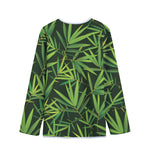 Green Bamboo Leaf Pattern Print Long Sleeve Short Coat