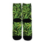 Green Bamboo Leaf Pattern Print Long Socks