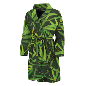 Green Bamboo Leaf Pattern Print Men's Bathrobe