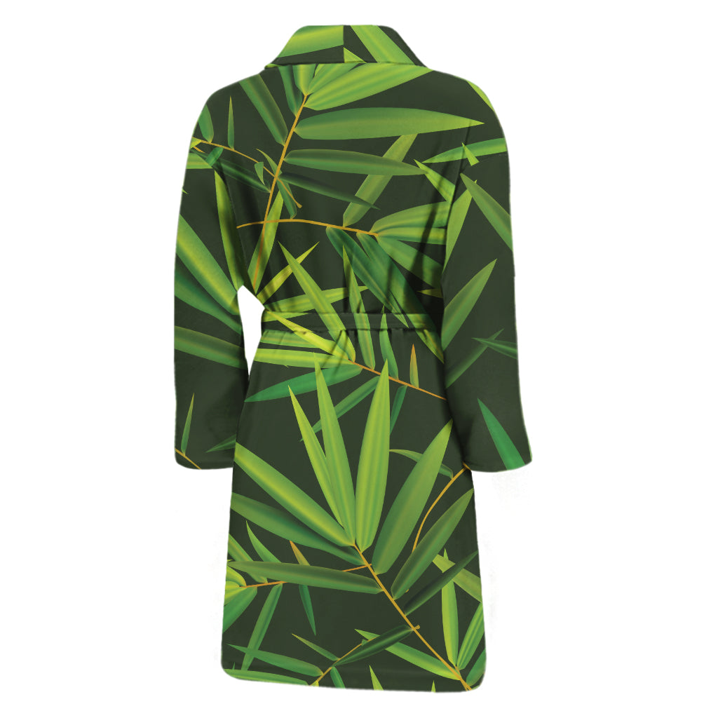 Green Bamboo Leaf Pattern Print Men's Bathrobe