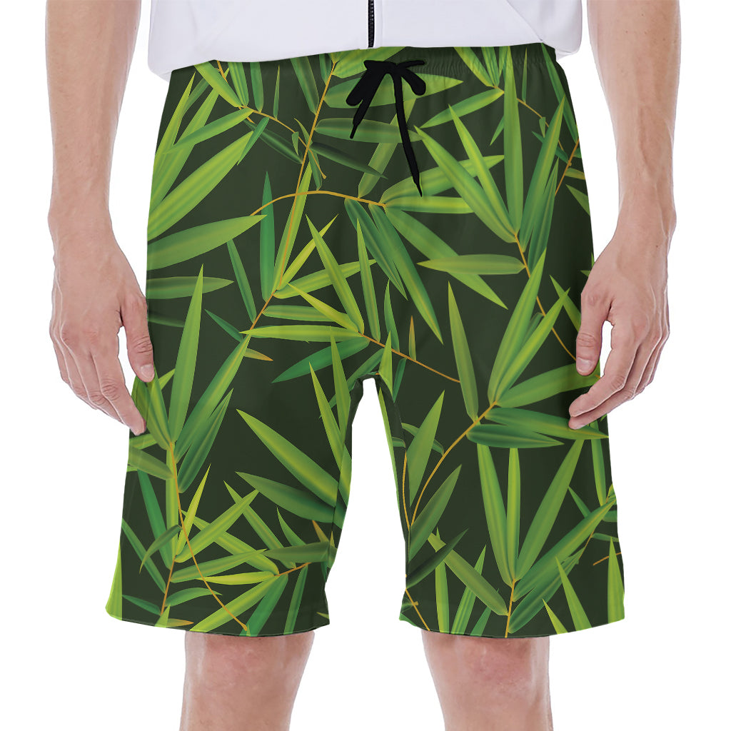 Green Bamboo Leaf Pattern Print Men's Beach Shorts