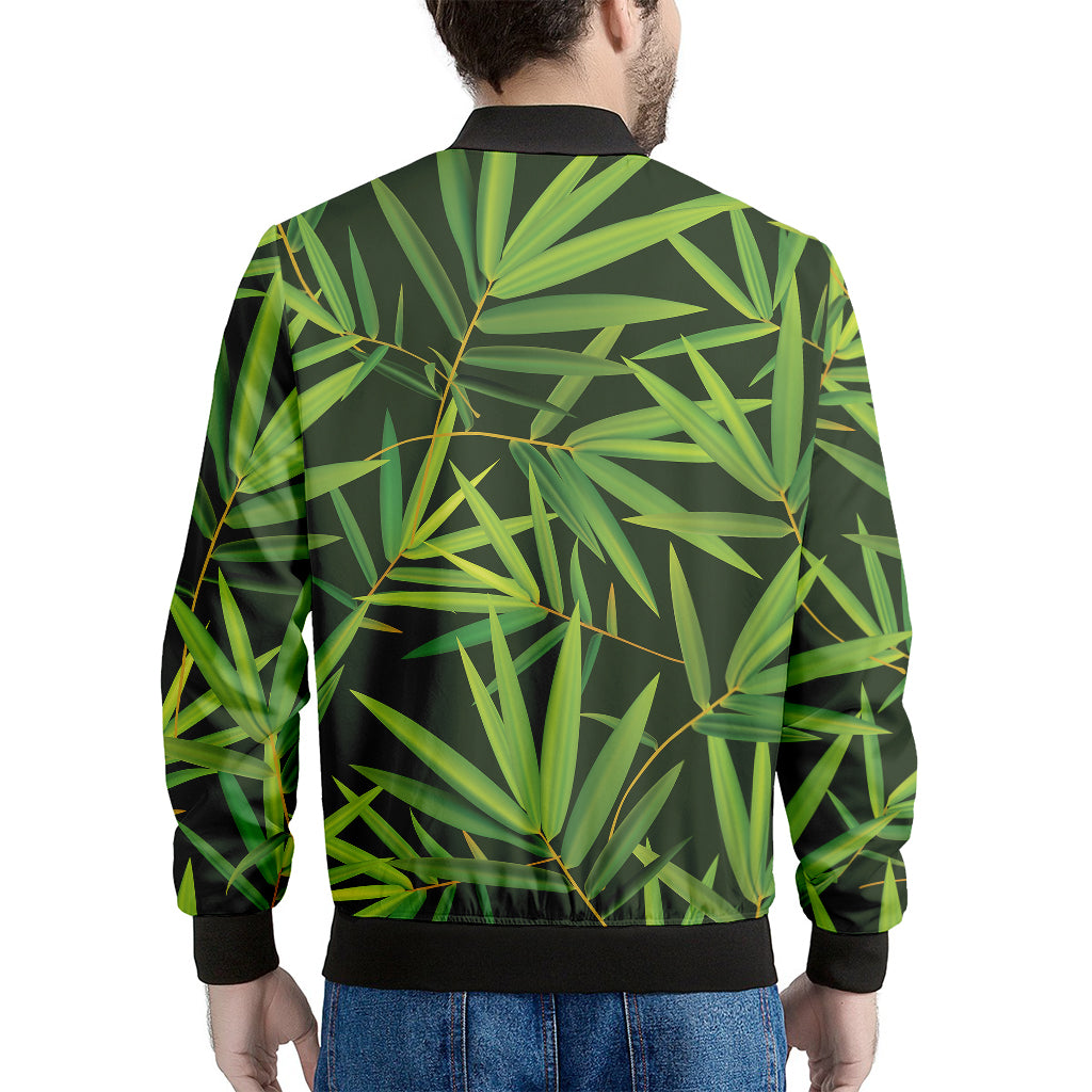 Green Bamboo Leaf Pattern Print Men's Bomber Jacket