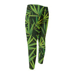 Green Bamboo Leaf Pattern Print Men's Compression Pants