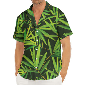 Green Bamboo Leaf Pattern Print Men's Deep V-Neck Shirt