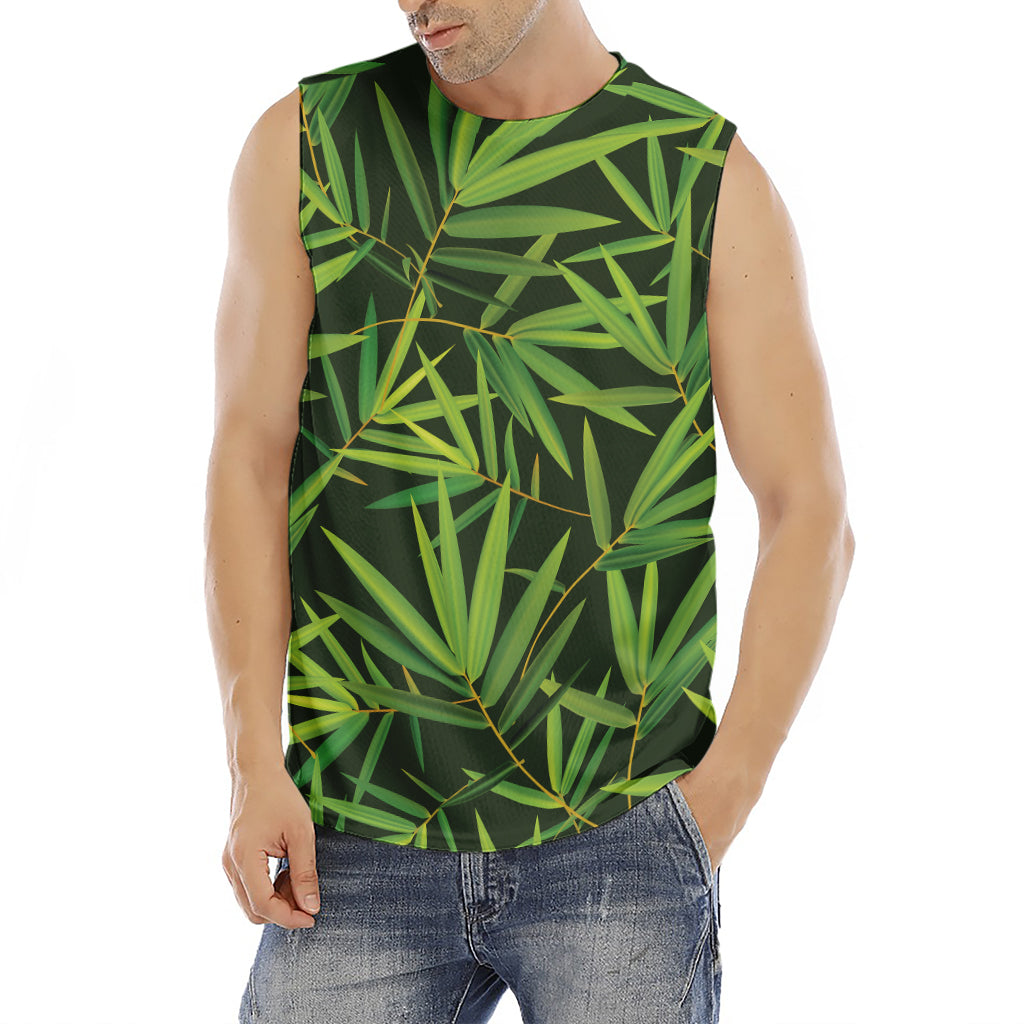 Green Bamboo Leaf Pattern Print Men's Fitness Tank Top