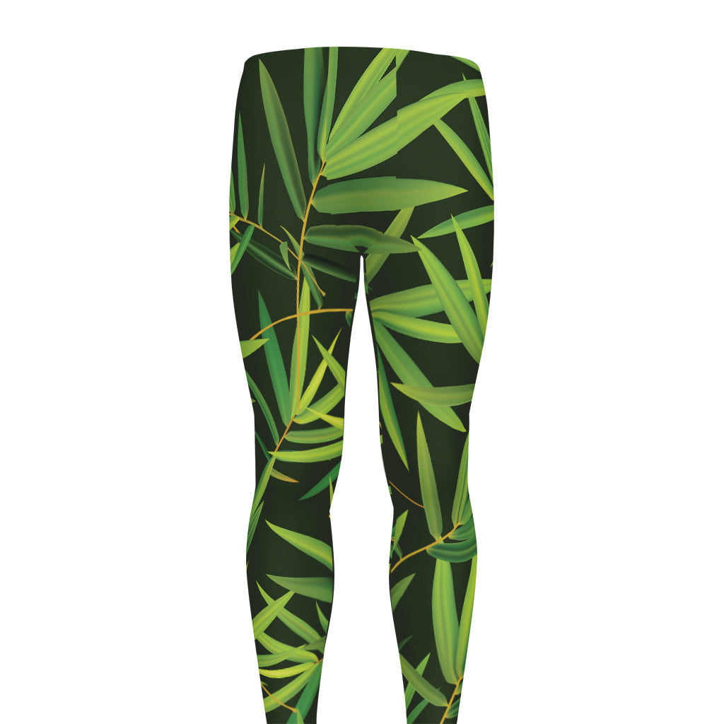 Green Bamboo Leaf Pattern Print Men's leggings