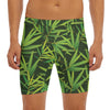 Green Bamboo Leaf Pattern Print Men's Long Boxer Briefs