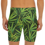 Green Bamboo Leaf Pattern Print Men's Long Boxer Briefs