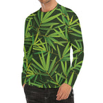 Green Bamboo Leaf Pattern Print Men's Long Sleeve Rash Guard