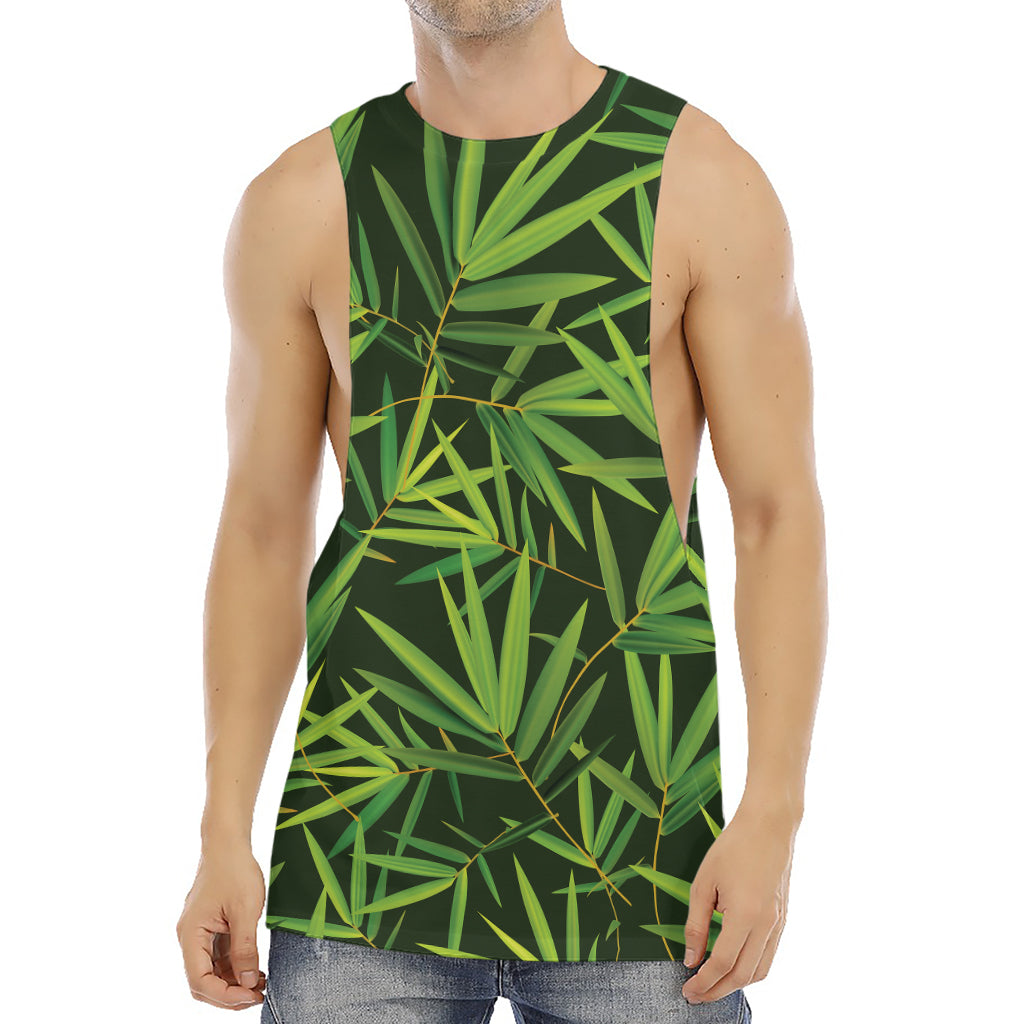 Green Bamboo Leaf Pattern Print Men's Muscle Tank Top