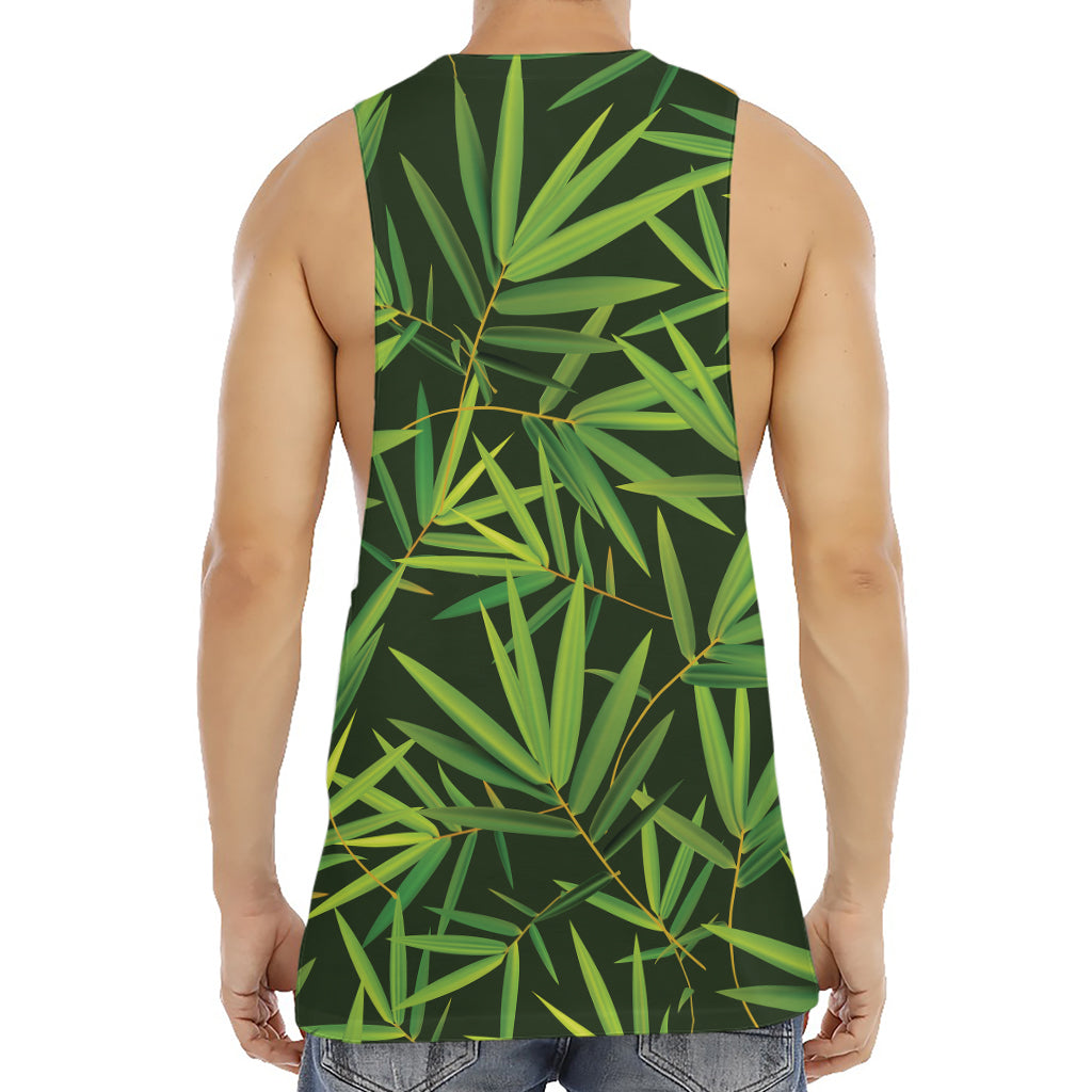 Green Bamboo Leaf Pattern Print Men's Muscle Tank Top