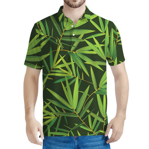 Green Bamboo Leaf Pattern Print Men's Polo Shirt