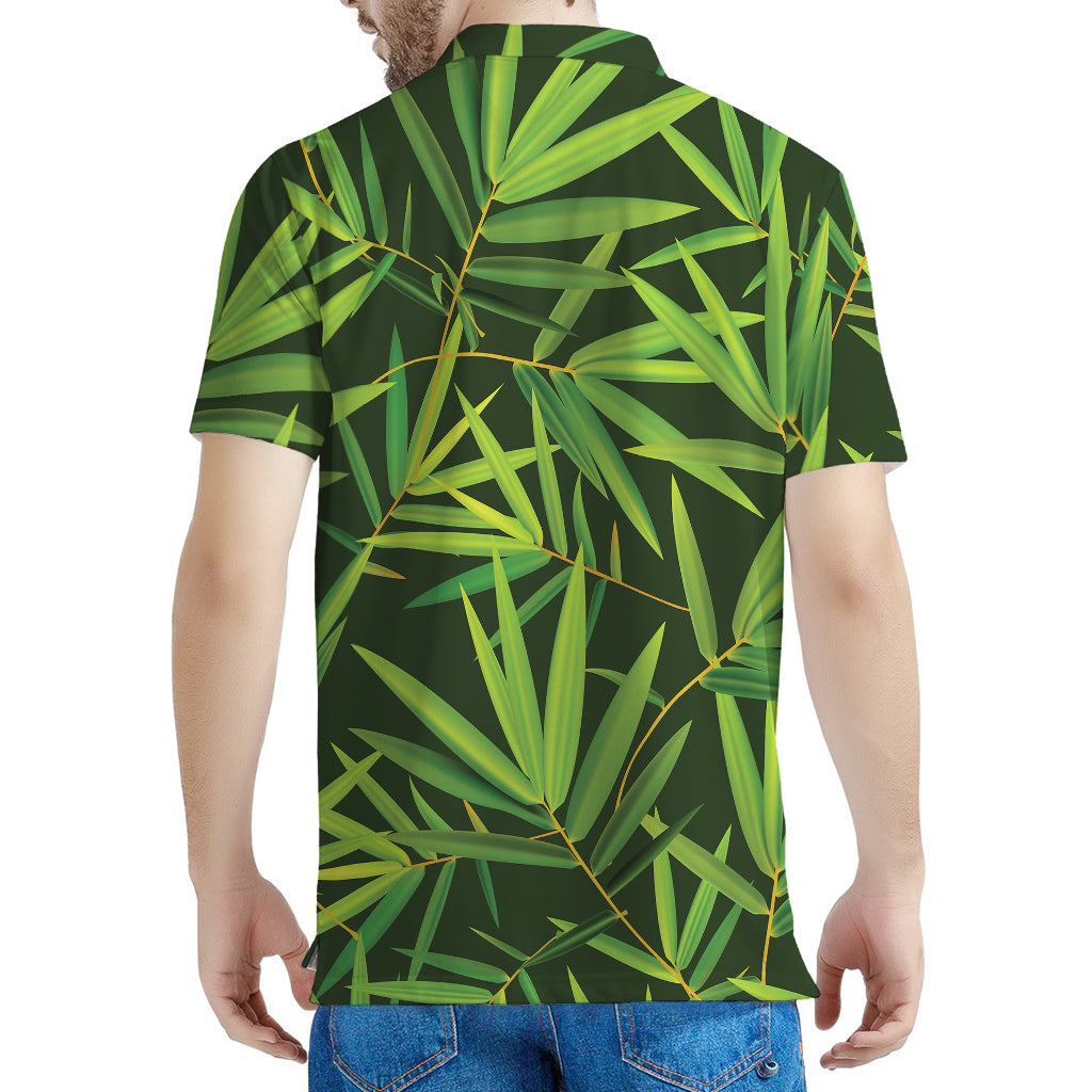 Green Bamboo Leaf Pattern Print Men's Polo Shirt