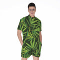 Green Bamboo Leaf Pattern Print Men's Romper