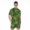 Green Bamboo Leaf Pattern Print Men's Rompers