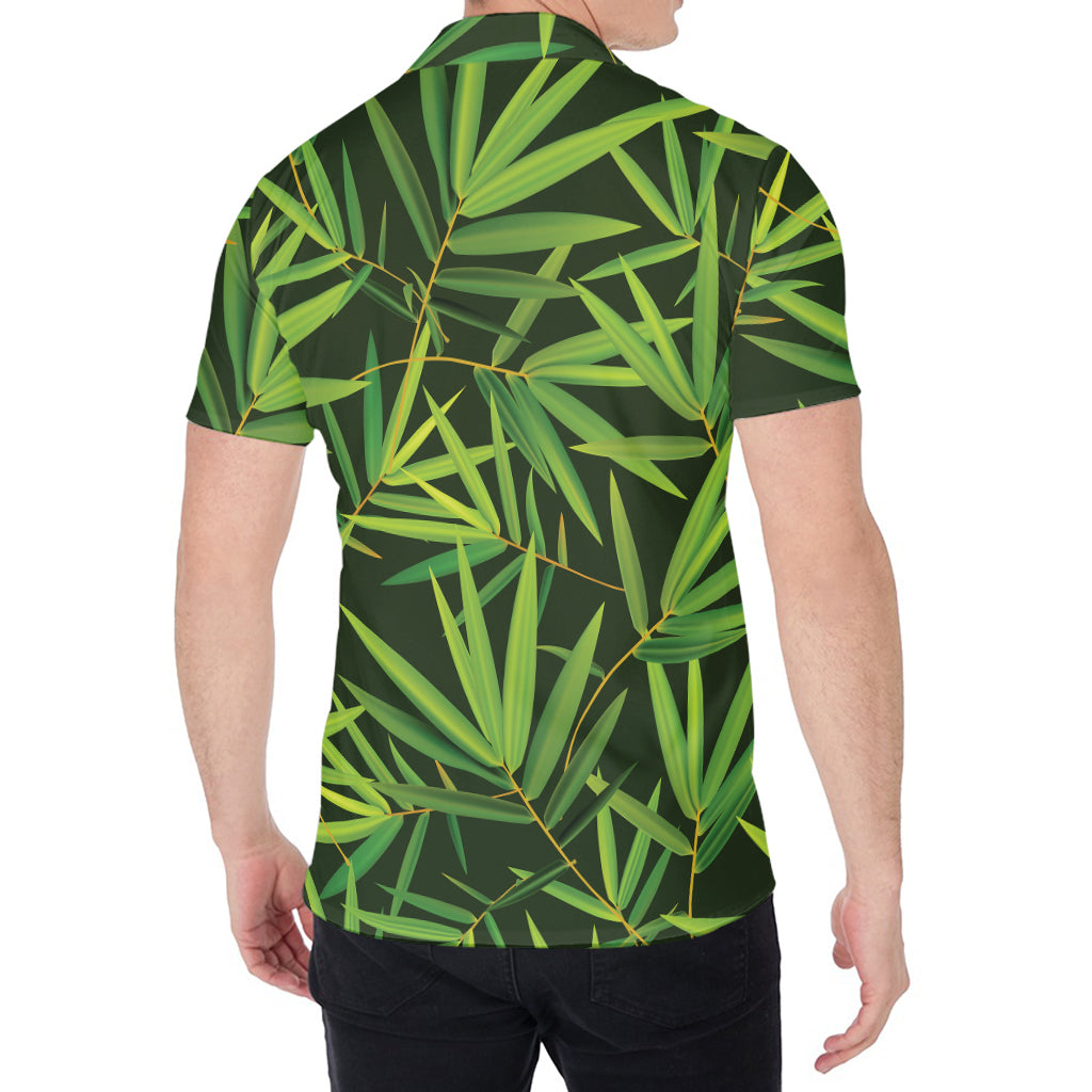 Green Bamboo Leaf Pattern Print Men's Shirt