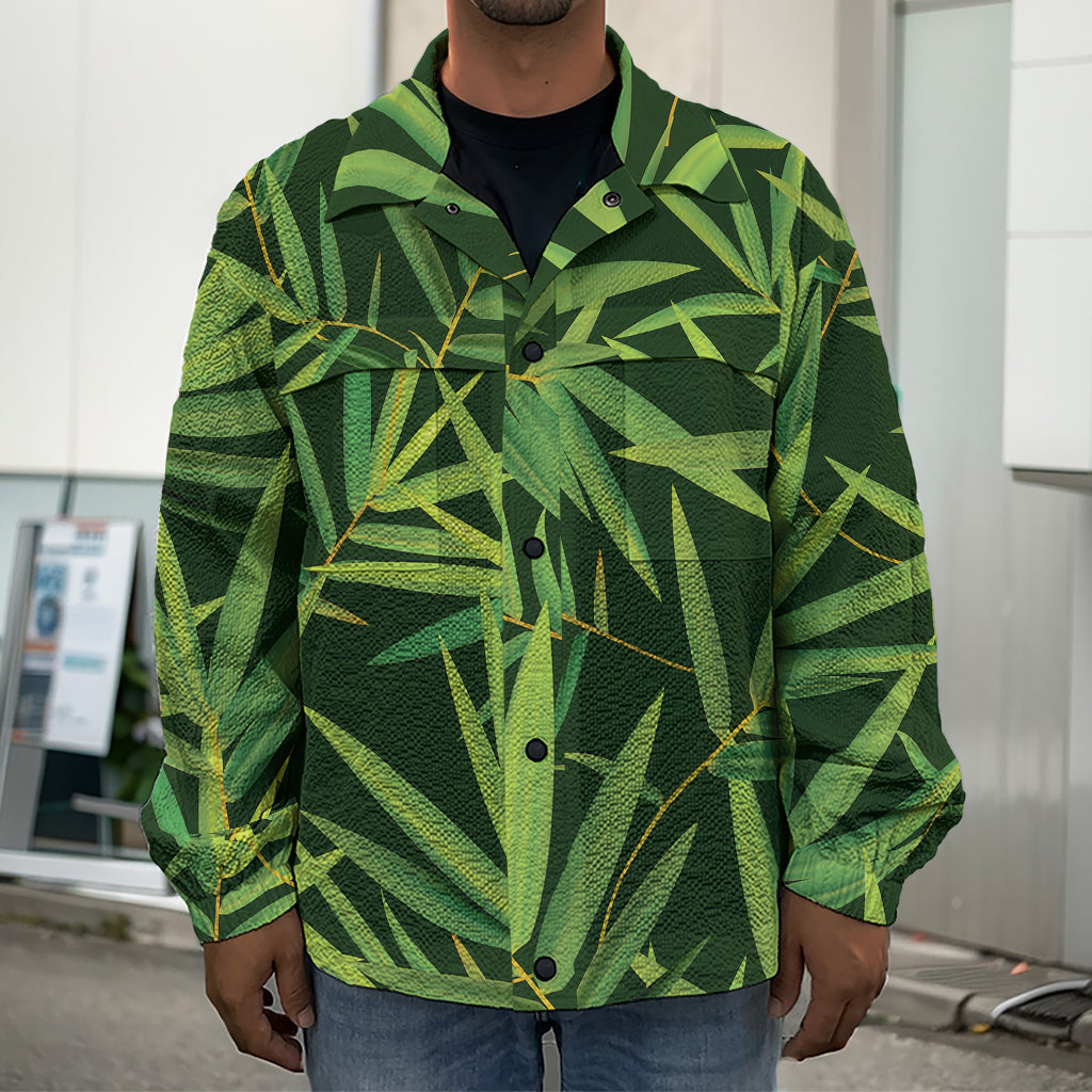 Green Bamboo Leaf Pattern Print Men's Shirt Jacket