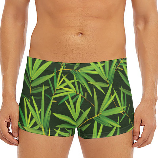 Green Bamboo Leaf Pattern Print Men's Short Boxer Briefs