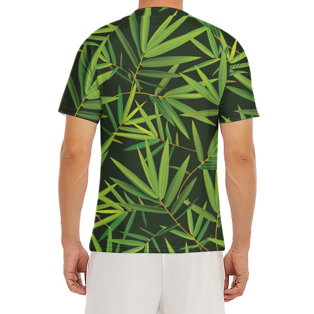 Green Bamboo Leaf Pattern Print Men's Short Sleeve Rash Guard