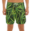 Green Bamboo Leaf Pattern Print Men's Split Running Shorts