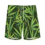 Green Bamboo Leaf Pattern Print Men's Sports Shorts