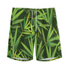 Green Bamboo Leaf Pattern Print Men's Sports Shorts