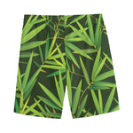 Green Bamboo Leaf Pattern Print Men's Sports Shorts