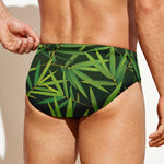 Green Bamboo Leaf Pattern Print Men's Swim Briefs