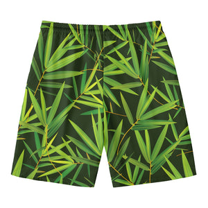 Green Bamboo Leaf Pattern Print Men's Swim Trunks